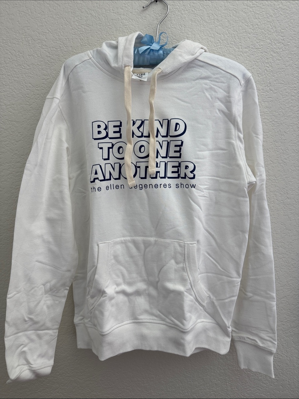 District White Hoodie "Be Kind to One Another" with Navy Text